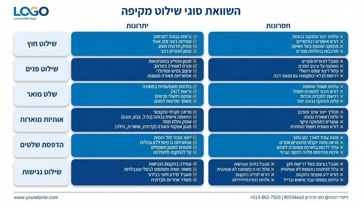 טבלת השוואה סוגי שילוט מרכזיים לעסקים