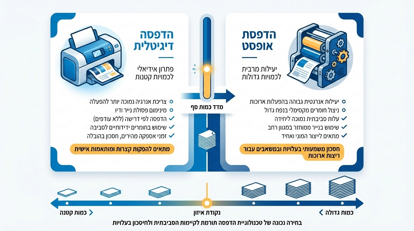 השוואה בין דפוס דיגיטלי לאופסט מבחינה סביבתית